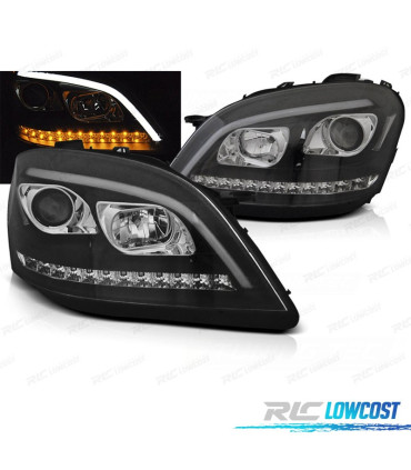 FARÓIS OPTICAS LUZ DIURNA LED + PISCA DINAMICO PARA MERCEDES ML W164 05-07 FUNDO PRETO
