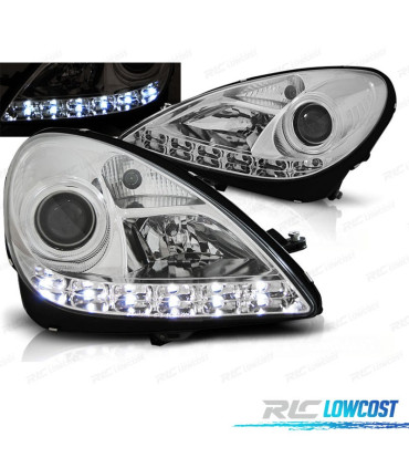 FARÓIS MERCEDES CLASSE SLK R171 04-11 LUZ DIURNA LED FUNDO CROMADO