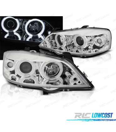 FARÓIS FRONTAIS ANGEL EYES CCFL PARA OPEL ASTRA G 97-04 FUNDO CROMADO