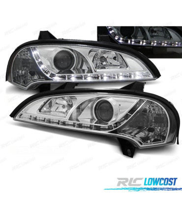 FARÓIS FRONTAIS LUZ DIURNA LED PARA OPEL TIGRA FUNDO CROMADO