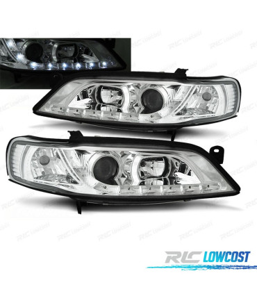 FARÓIS FRONTAIS LUZ DIURNA LED PARA OPEL VECTRA B 95-98 FUNDO CROMADO