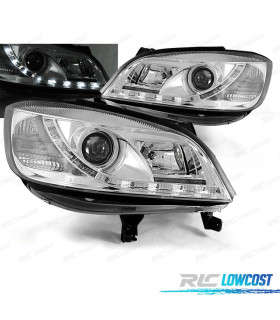 FARÓIS COM LUZ DIURNA LED OPEL ZAFIRA 99-05 FUNDO CROMADO