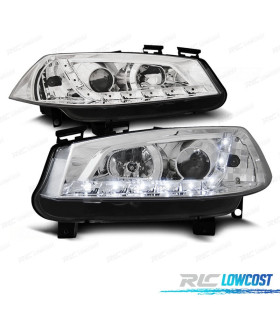 FARÓIS RENAULT MEGANE 02-05 LUZ DIURNA LED FUNDO CROMADO