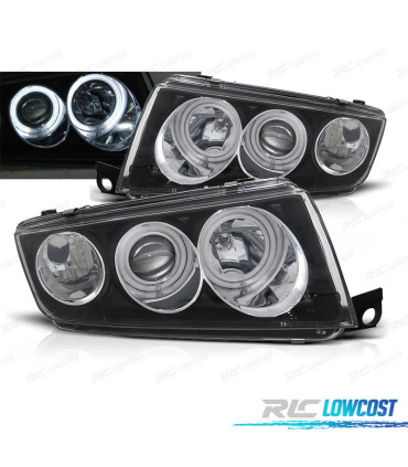FARÓIS ANGEL EYES SKODA FABIA 99-07 FUNDO PRETO