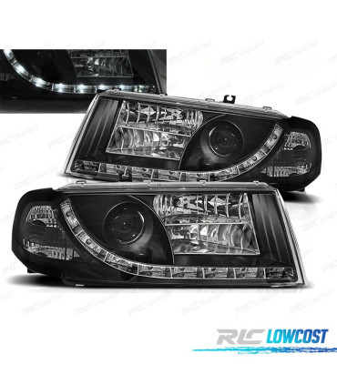 FARÓIS SKODA OCTAVIA 01-04 LUZ DIURNA LED FUNDO NEGRO