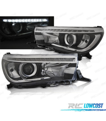 FAROIS FRONTAIS PARA TOYOTA HILUX 16- LUZ DIURNA FUNDO PRETO