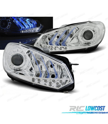 FARÓIS PARA VOLKSWAGEN VW GOLF 6 08-12 DRL CHROME BLUE LIGHT