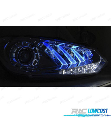 FARÓIS PARA VOLKSWAGEN VW GOLF 6 08-12 DRL CHROME BLUE LIGHT