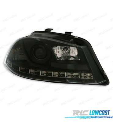 FARÓIS PARA SEAT IBIZA E CORDOBA 6L 02-08 FRONTAIS LUZ DIURNA LED FUNDO PRETO