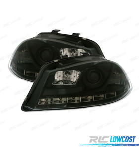 FARÓIS PARA SEAT IBIZA E CORDOBA 6L 02-08 FRONTAIS LUZ DIURNA LED FUNDO PRETO