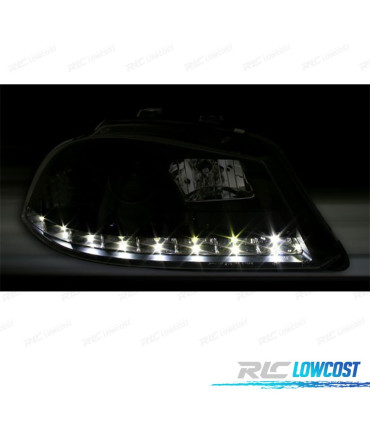 FARÓIS PARA SEAT IBIZA E CORDOBA 6L 02-08 FRONTAIS LUZ DIURNA LED FUNDO PRETO