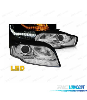 CONJUNTO DE FARÓIS DAYLIGHT LEDS PARA AUDI A4 B7 04-08 CROMADOS INTERMITENTES