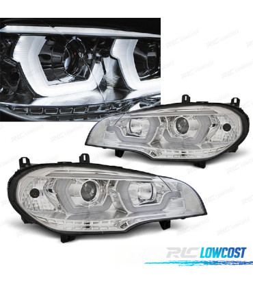 FARÓIS BMW X5 E70 07-13 LED ANGEL EYES 3D COM LUZ DIURNA