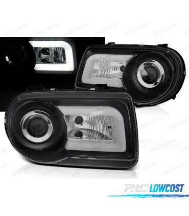 CONJUNTO DE FARÓIS TUBE LIGHT FIBRA ÓPTICA PARA CHRYSLER 300C 05-10 PRETOS