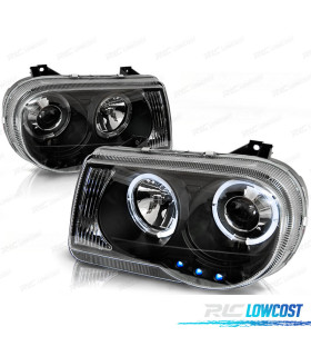 CONJUNTO DE FARÓIS PARA CHRYSLER 300C 05-10 ANGEL EYES + LEDS PRETOS