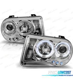 CONJUNTO DE FARÓIS PARA CHRYSLER 300C 05-10 ANGEL EYES + LEDS CROMADOS