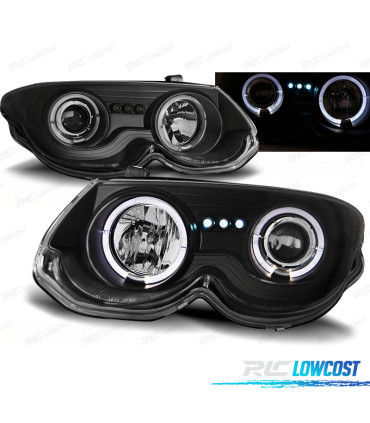 CONJUNTO DE FARÓIS PARA CHRYSLER 300M 99-04 ANGEL EYES + LEDS PRETO