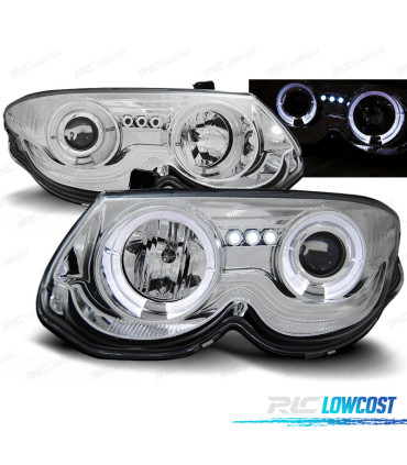 CONJUNTO DE FARÓIS PARA CHRYSLER 300M 99-04 ANGEL EYES + LEDS