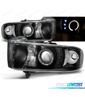 CONJUNTO DE FARÓIS PARA DODGE RAM 94-01 LED ANGEL EYES PRETO
