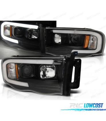 CONJUNTO DE FARÓIS PARA DODGE RAM 02-06 TUBE LIGHT PRETO