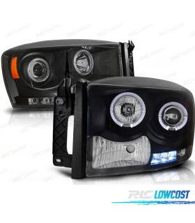 CONJUNTO DE FARÓIS PARA DODGE RAM 06-08 ANGEL EYES + LEDS PRETO