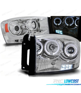 CONJUNTO DE FARÓIS PARA DODGE RAM 06-08 ANGEL EYES + LEDS CROMADOS