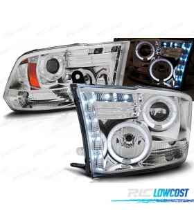 CONJUNTO DE FARÓIS PARA DODGE RAM 09-11 LED ANGEL EYES CROMADOS