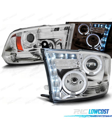 CONJUNTO DE FARÓIS PARA DODGE RAM 09-11 LED ANGEL EYES CROMADOS
