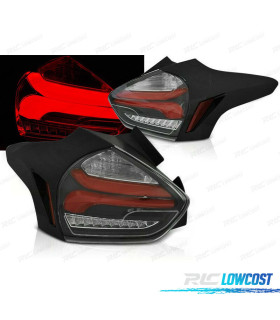 CONJUNTO DE FAROLINS PARA FORD FOCUS 3 HATCHBACK 15-18 LED BAR SEQ LEDS COM INDICADORES DINÂMICOS PRETO VERMELHO