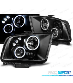 CONJUNTO DE FARÓIS ANGEL EYES + LEDS PARA FORD MUSTANG 04-09 PRETO
