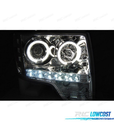 CONJUNTO DE FARÓIS PARA FORD F150 MK12 08-14 ANGEL EYES + LED CROMADO