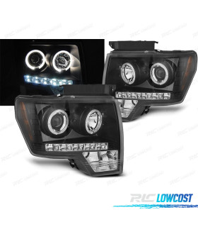 CONJUNTO DE FARÓIS PARA FORD F150 MK12 08-14 ANGEL EYES + LED PRETO