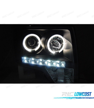 CONJUNTO DE FARÓIS PARA FORD F150 MK12 08-14 ANGEL EYES + LED PRETO