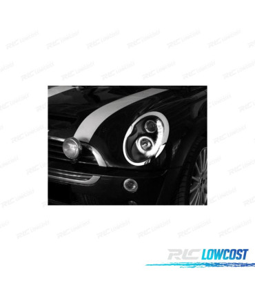 CONJUNTO DE FARÓIS MINI COOPER 01-06 DAYLIGHT LED PRETOS CROMADOS