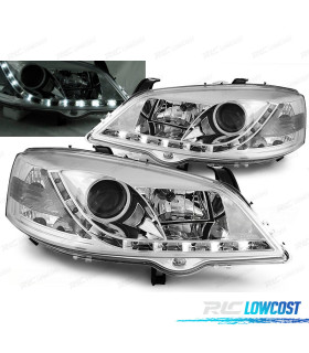 CONJUNTO DE FARÓIS PARA OPEL ASTRA G 97-04 DAYLIGHT LED CROMADOS SPORT