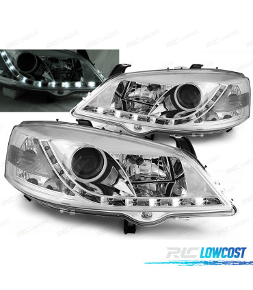 CONJUNTO DE FARÓIS PARA OPEL ASTRA G 97-04 DAYLIGHT LED CROMADOS SPORT