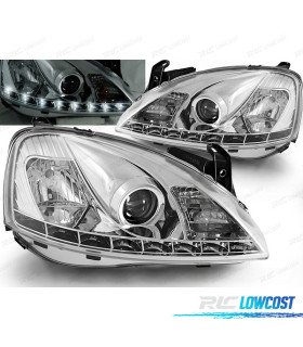 CONJUNTO DE FARÓIS PARA OPEL CORSA C 00-06 DAYLIGHT LED CROMADOS