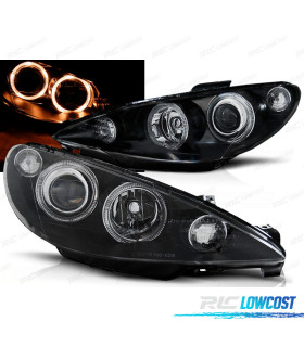 CONJUNTO DE FARÓIS PARA PEUGEOT 206 02- ANGEL EYES PRETOS