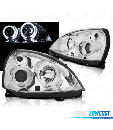 CONJUNTO DE FARÓIS PARA RENAULT CLIO II 01-05 ANGEL EYES CCFL CROMADOS