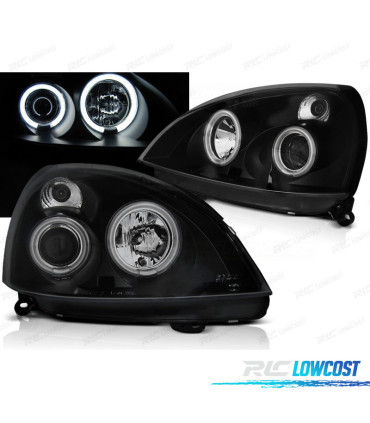 CONJUNTO DE FARÓIS PARA RENAULT CLIO II 01-05 ANGEL EYES CCFL PRETOS