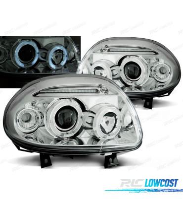 CONJUNTO DE FARÓIS PARA RENAULT CLIO II 98-01 ANGEL EYES CROMADOS