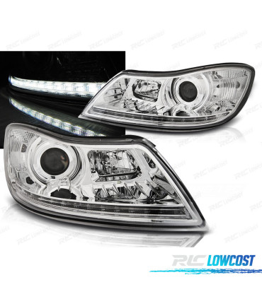 CONJUNTO DE FARÓIS PARA SKODA OCTAVIA II 09-12 TRU DRL LED CROMADOS