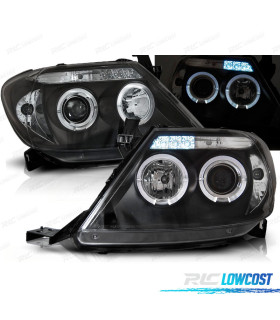 FARÓIS PARA TOYOTA HILUX 05-11 ANGEL EYES + LEDS PRETOS