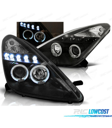 CONJUNTO DE FARÓIS PARA TOYOTA CELICA T230 99-05 ANGEL EYES + LEDS PRETOS