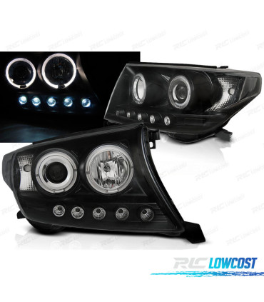 FARÓIS PARA TOYOTA LAND CRUISER FJ200 07-12 ANGEL EYES + LEDS PRETO