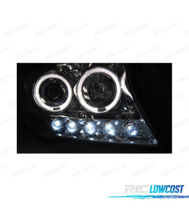 FARÓIS TOYOTA LAND CRUISER FJ200 07-12 ANGEL EYES + LEDS CROMADO