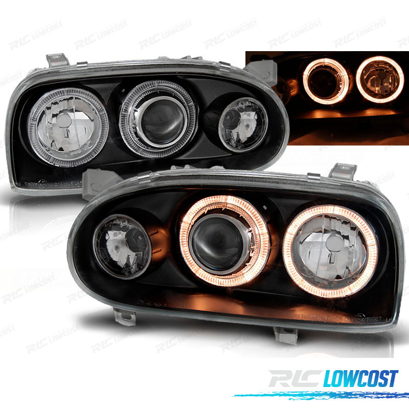CONJUNTO DE FARÓIS PARA VOLKSWAGEN VW GOLF 3 9197 ANGEL EYES PRETOS