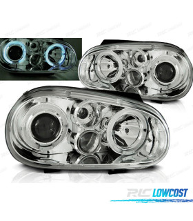 CONJUNTO DE FARÓIS PARA VOLKSWAGEN VW GOLF 4 97-03 ANGEL EYES CROMADOS
