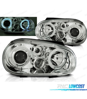 CONJUNTO DE FARÓIS PARA VOLKSWAGEN VW GOLF 4 97-03 ANGEL EYES CROMADOS