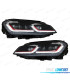CONJUNTO FARÓIS VW GOLF 7 12-17 LOOK FACELIFT G7.5 GTI INDICADOR DINÂMICO PRETO COM BORDA VERMELHA